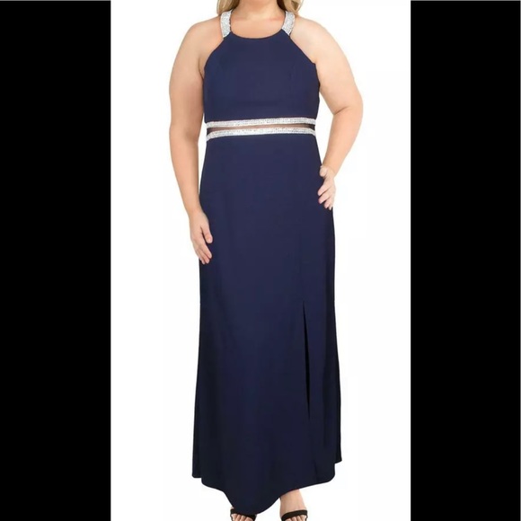 Women’s Formal Dress Sizes 20 22 Sequin Hearts Sheath Navy Embellished Gown Prom - Picture 14 of 16